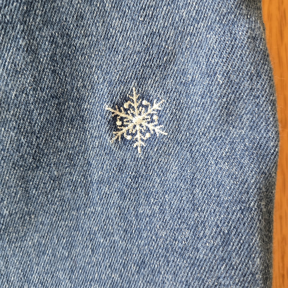 Quacker Factory Blue Straight Leg Jeans with Star/Snowflake Embroidery - Picture 3 of 7
